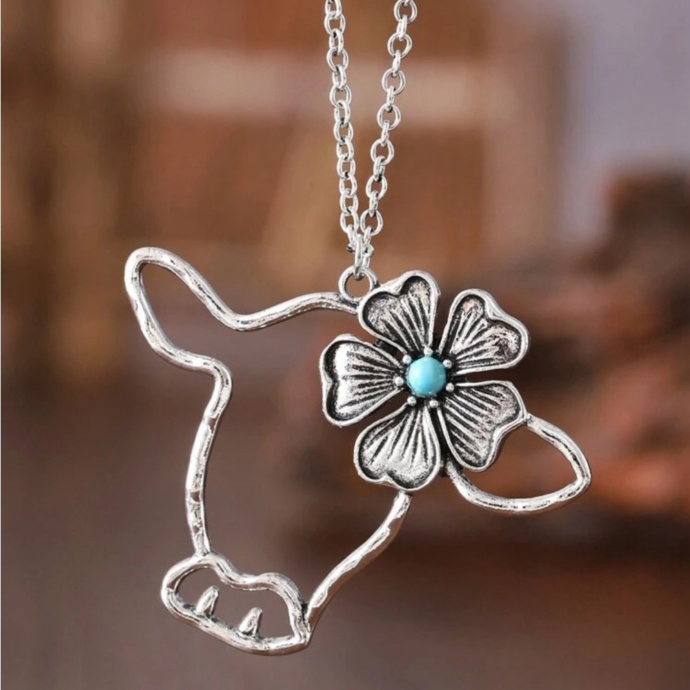 Floral Cow Pendant Necklace
